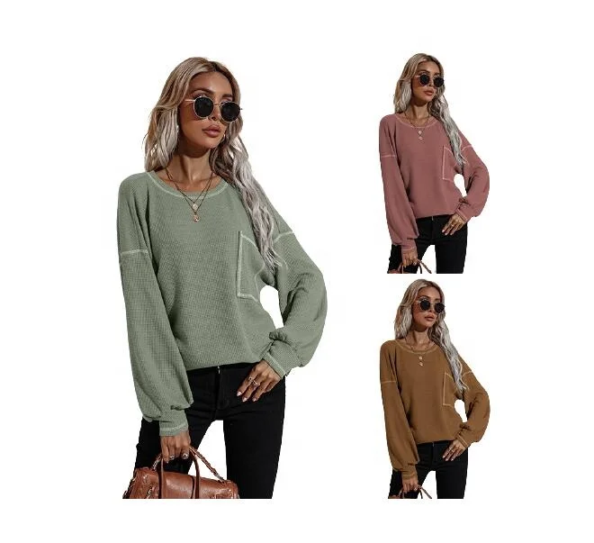 

F22050A 2021 Autumn and Winter New Long Sleeve T-Shirt Loose Casual Jumper Women Jessa Hoodie, Khaki, green, burgundy