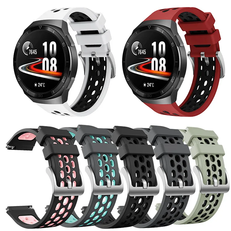 

Double color silicone sport breathe rubber watch band strap for huawei watch GT2e strap new high quality quick release