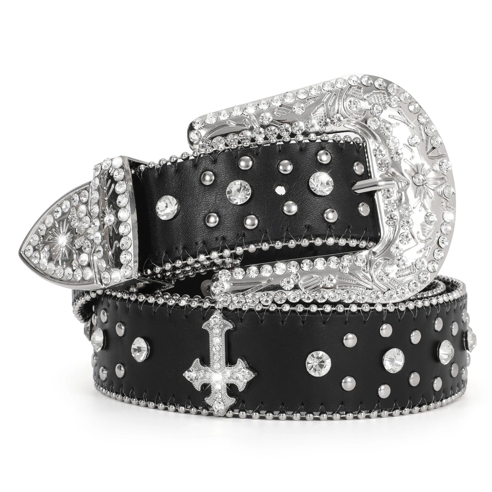 

China Online Sale Trendy Western Designer Stylish Casual Horse Shoe Bedazzler Rhinestone Belt Women