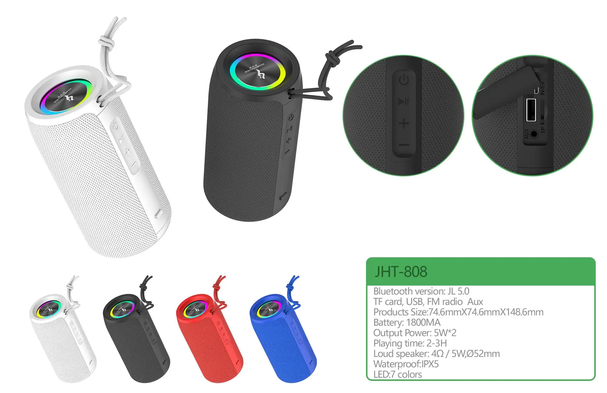 2020 new OEM wholesale IPX6 waterproof 10W bass sound LED wireless bluetooth speaker - ANKUX.COM