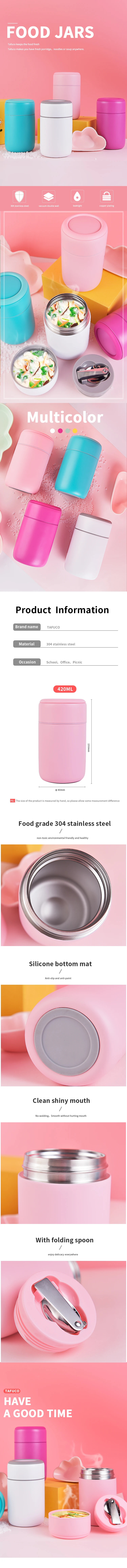 Custom kids use double wall vacuum thermos stainless steel 500ml food jar with spoon