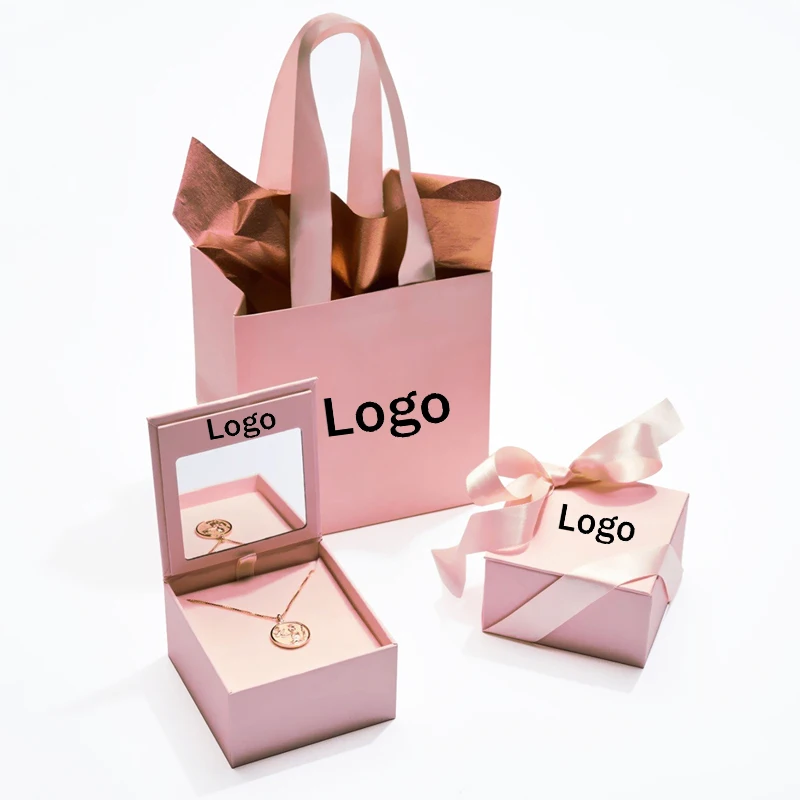 

Custom Jewelry Box and Bag Packaging Customize Logo Design Jewelry Necklace Ring Earring Gift Set Luxury Jewelry Ribbon Boxes