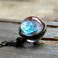 

2019 New Nebula Galaxy Double Sided Pendant Necklace Universe Planet Jewelry Glass Art Picture Handmade Statement Necklace