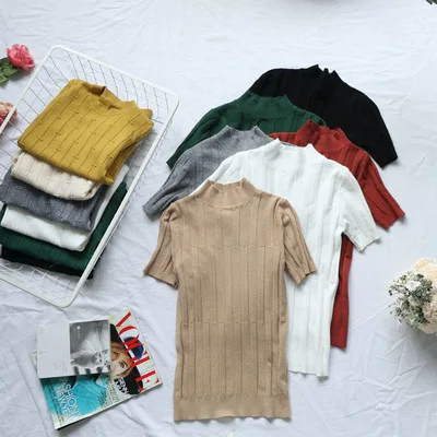 

High quality hyperstretch stretch knitted short-sleeved T-shirt