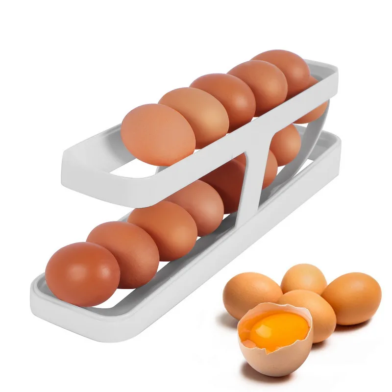 

2023 Newest Popular 2 Tier Rolling Egg Dispenser Organizer For Refrigerator