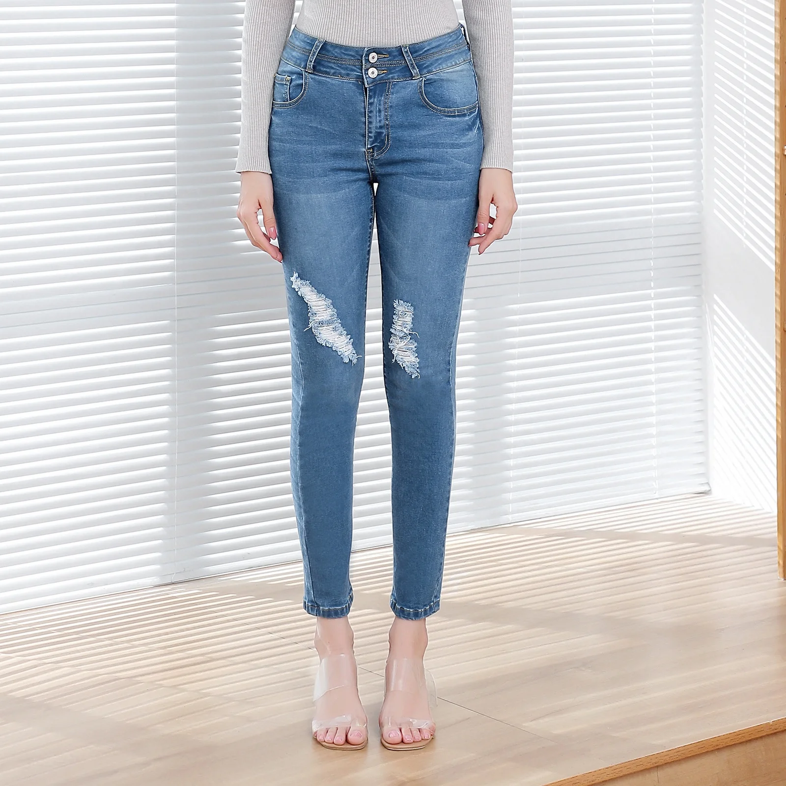 

Hole Ripped Denim Jeans Vintage Women High Quality Casual Pants Female Slim Jeans