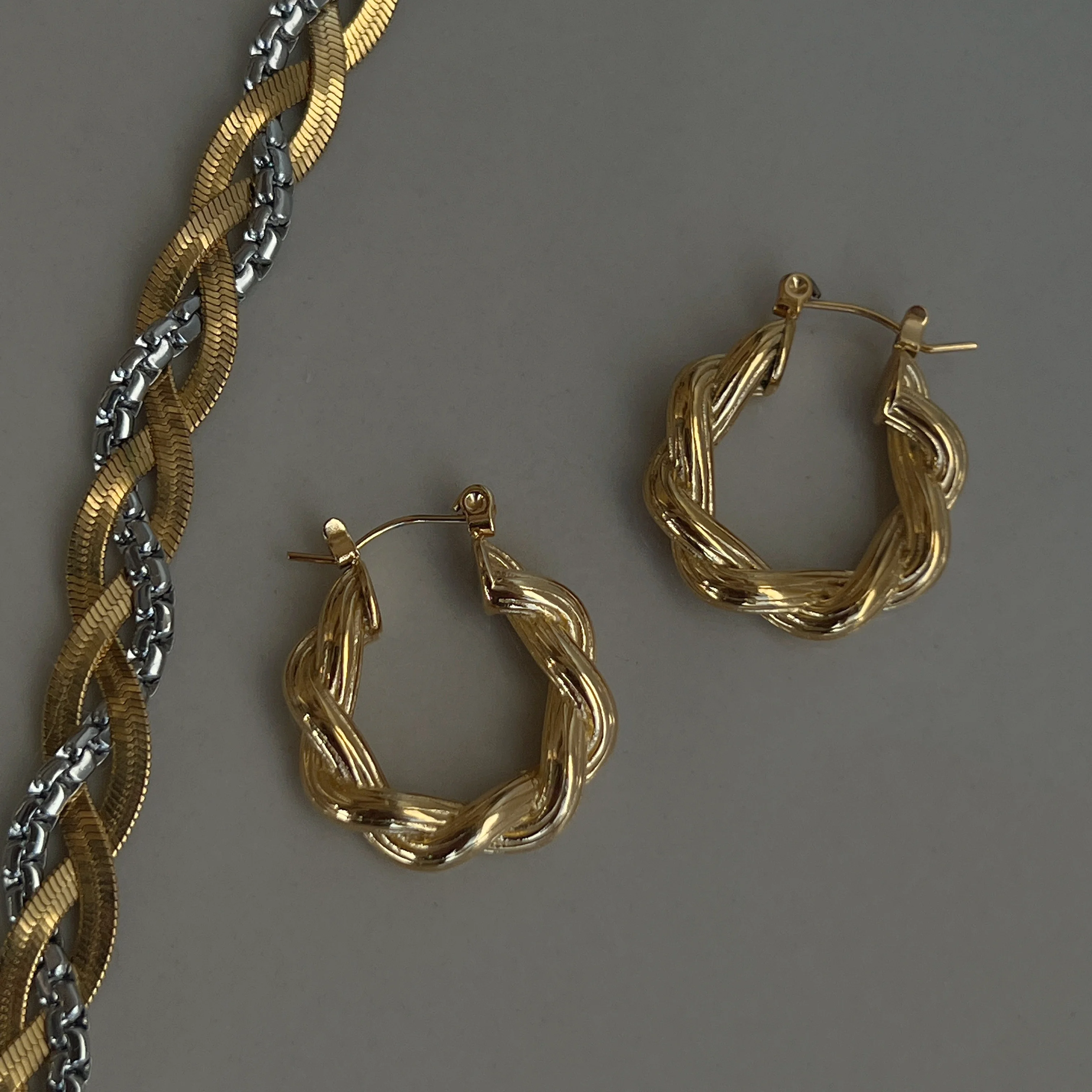 

2024 Dazan New 18k Gold Plated Unique Hypoallergenic Brushed Stainless Steel Vintage Twist Earrings Tarnish Free Jewelry Women