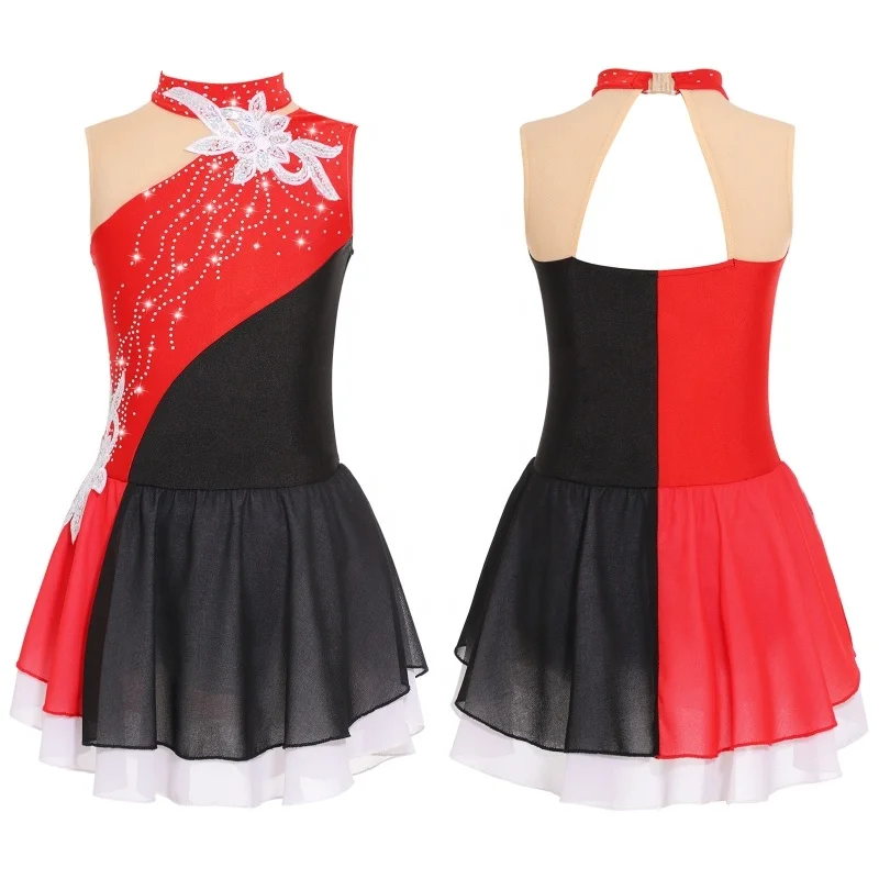 

Wholesale Custom Design Kids Girls Sleeveless Shiny Sequins Rhinestone Gymnastics Skating Dance Dress