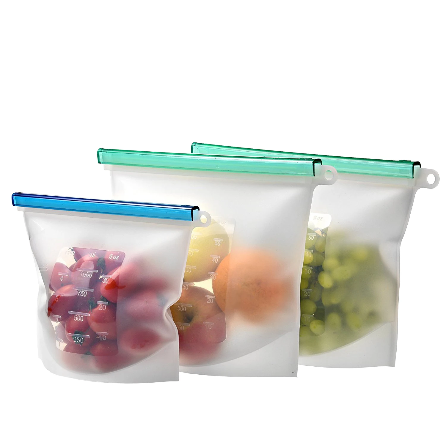 

amazon top seller product 2020 reusable silicone food storage bag set, Red/white/green/blue