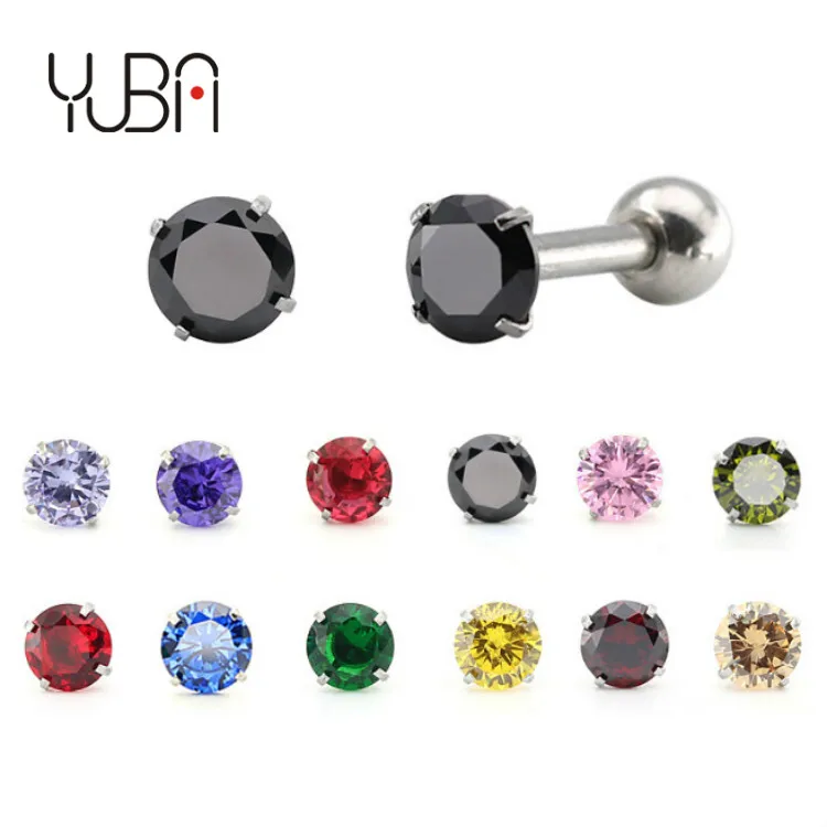 

Trendy sales of new steel color 8mm round zircon ear for women earrings human body piercing with ball ear bone nails
