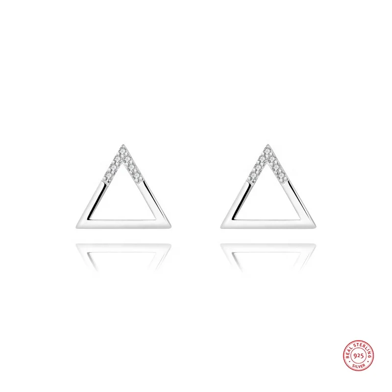 

Wholesale Jewelry Women Charm Earrings Fashion Design CZ 925 Sterling Silver Geometric Triangle Stud Earrings