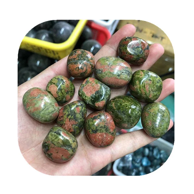 

Wholesale 20-30mm precious crystal natur green unakite crystal tumble stones for Decor