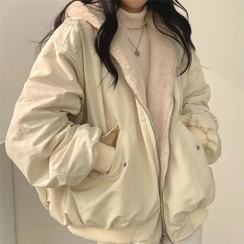 Wholesale 2026 Autumn/Winter New Casual Fashion Loose Lamb Wool Zipper Hooded Cotton-padded Clothes Women's Coats