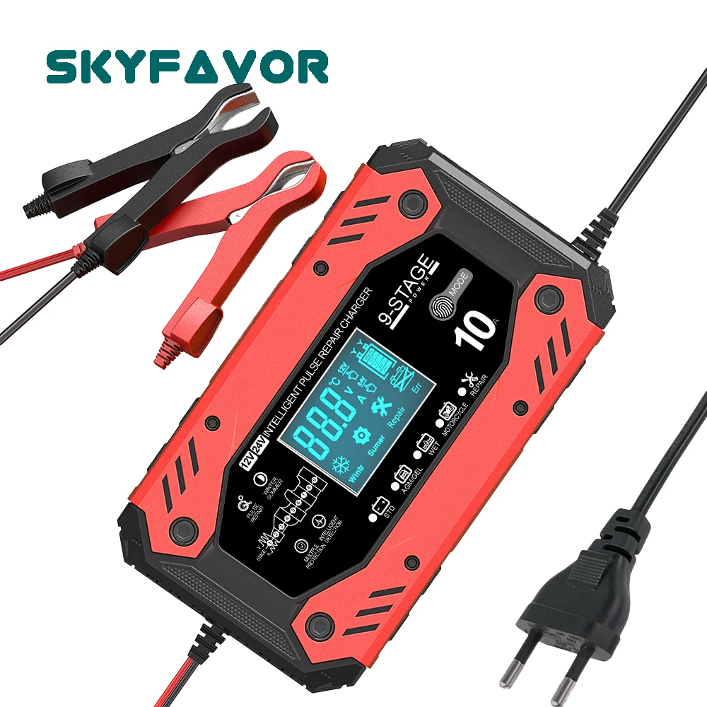 Truck motorcycle car battery charger 12V 10A 24V 5A Universal automatic gel agm lead acid trickle charger with pulse repair