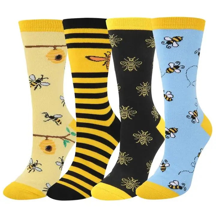 

200 needles custom novelty crazy colorful cotton funny cool knitted bee socks for women, Custom color