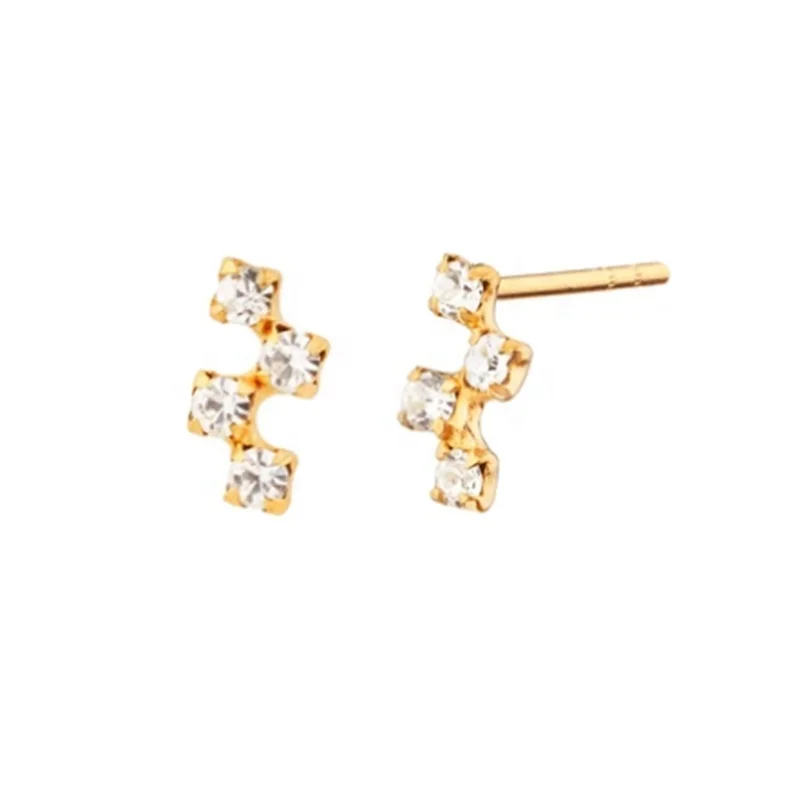 

KSRA Jewelry New Trendy 925 Sterling Silver Mini Delicacy CZ Stone Lightning Bolt Stud Earrings For Women, Gold and silver