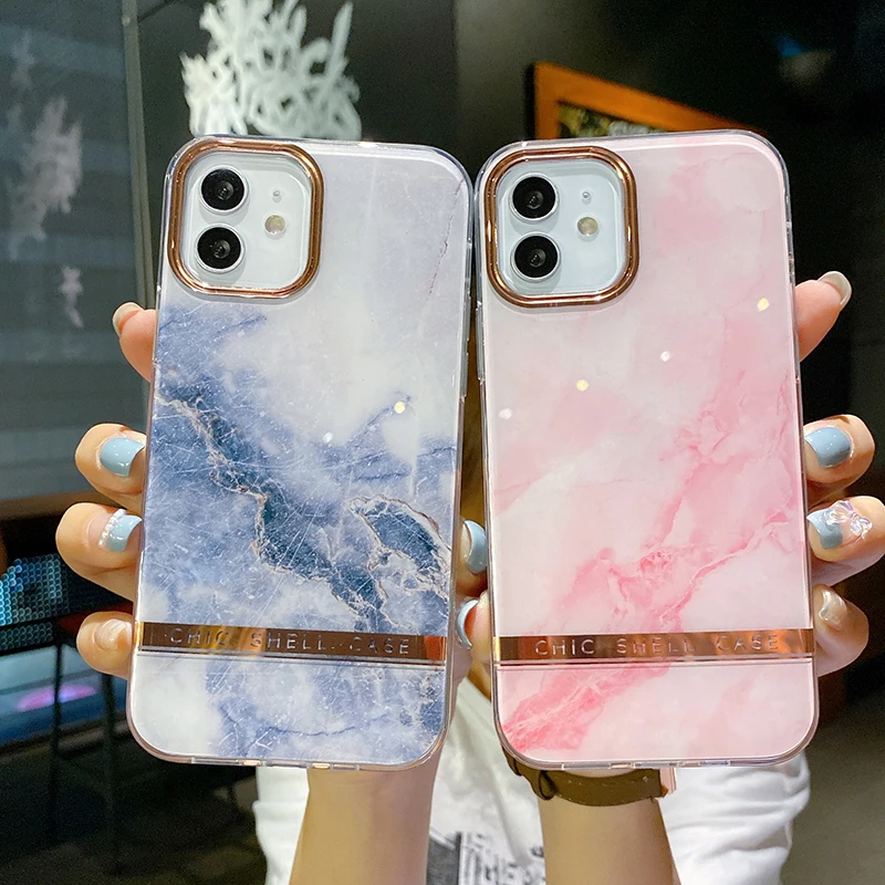 

Spot one drop shipping luxury electroplated marble IMD printed mobile phone case for iPhone 13 12 11 pro max mini smart cover