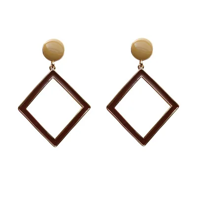 

Fashion Hollow Pendant Earrings Geometric Diamond Enamel Stud Earrings, Brown