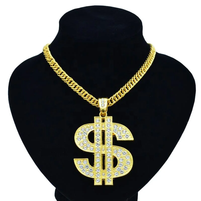 

Gold Plated Dollars Sign Necklace Pop Street Dance Performance Necklace kolye
