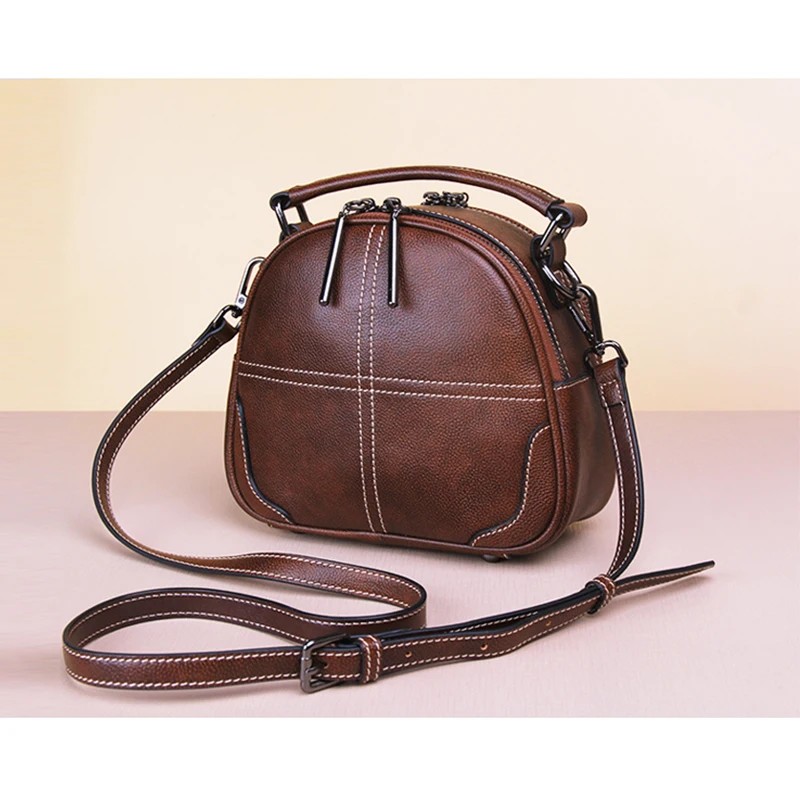 

Hot Sale Custom Stylish Vintage Leather Women Wave Crossbody Round Bag