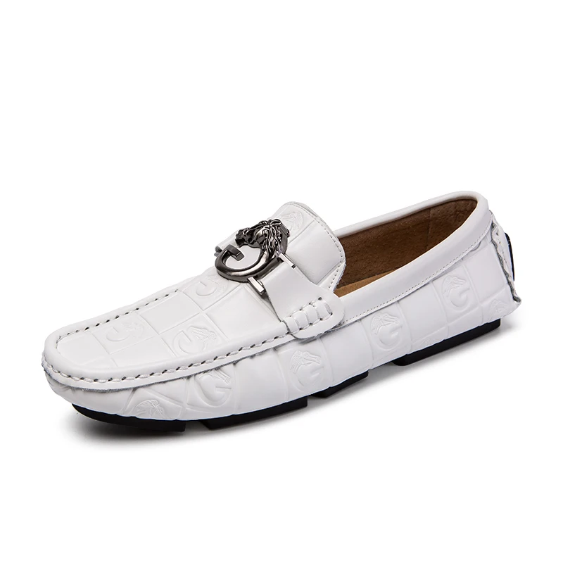 

good quality genuine leather moccasins driving shoes hot sale casual shoes men loafer shoes, Black/white
