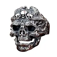 

Man Vintage Punk Gold Black Evil Dragon Head 3 Three Small Skull Ring Chunky Copper Alloy Biker Rock Rap Skeleton Gothic Rings
