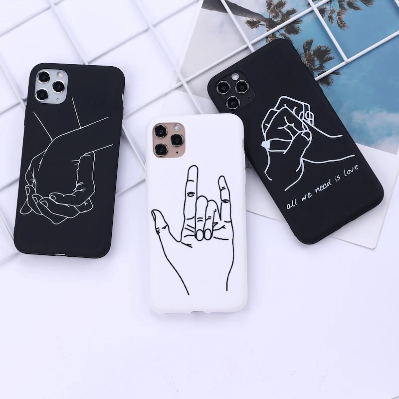 

Lover Hand Line Simple Phone Cover For iPhone 12 11 Pro Max X XS XR Max 7 8 7Plus 8Plus 6S SE Soft Silicone Candy Case Fundas, Mix colors