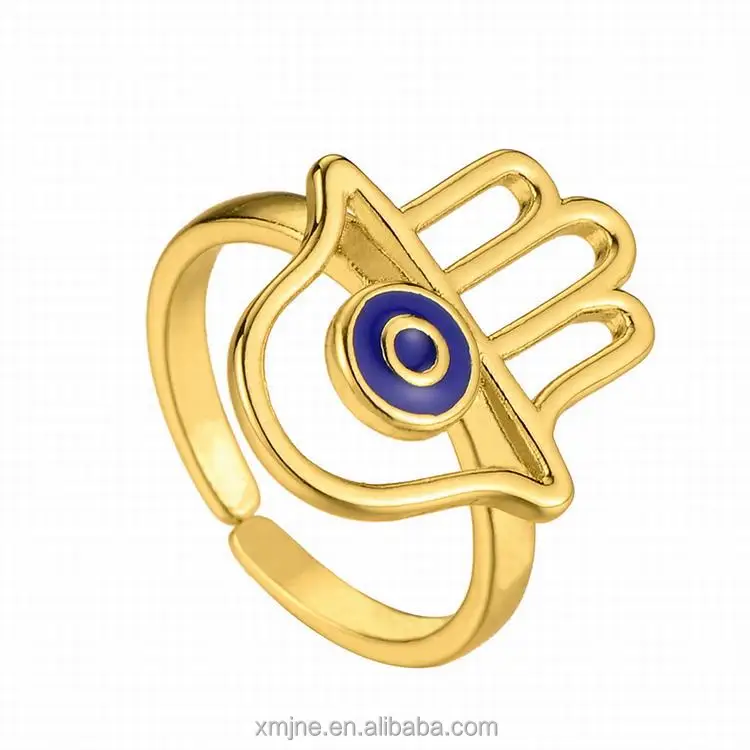 

Ins Europe And America Retro Copper Gold-Plated Evil Eyes Palm Shape Ring Personality Opening Couple Ring Ring Female