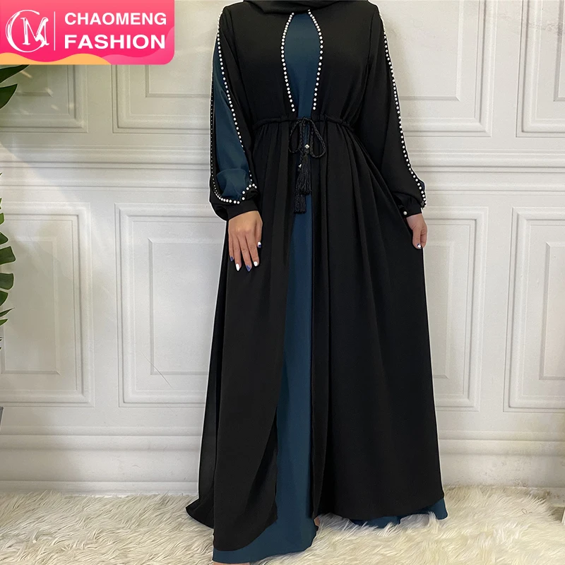 

6429# Elegant White Beading Long Dress Fake Two Pieces Vestidos Turkey Dubai Abaya Cardigan Muslim Women Party Dresses, Green,wine, brown,gray/customized