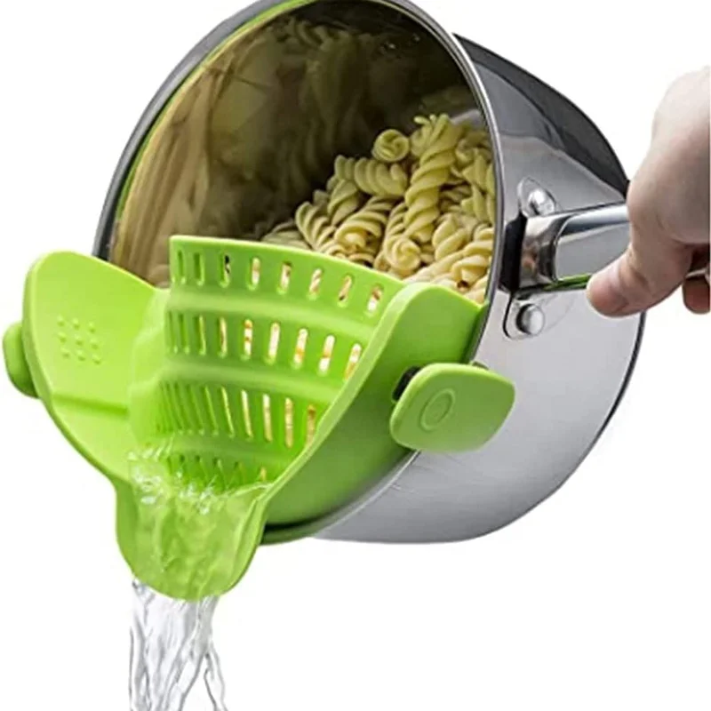 

Strain Strainer Clip On Colander Can Silicone Colander Kitchen Strainer Fits all Pots and Bowls Silicone Funnel, Green