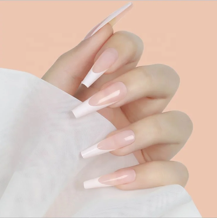 

Naixi New Fashion Luxury Nails Long Ballerina White French Coffin Artifical Press On Nails Custom false nail packaging box, Natural ,multi-color,customized color