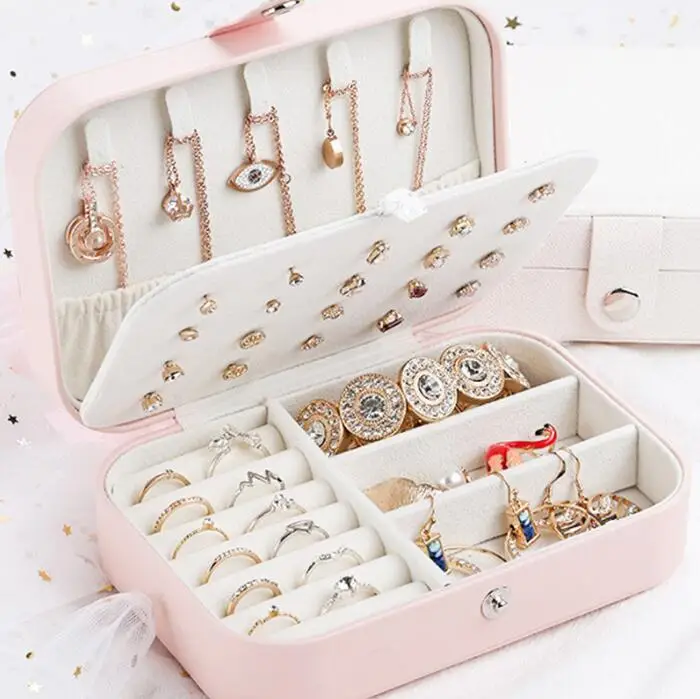 

Necklace Organizer PU Leather Jewelry Storage Case Earrings Necklace Rings Storage Box Mini Jewelry Boxes, 3 colors