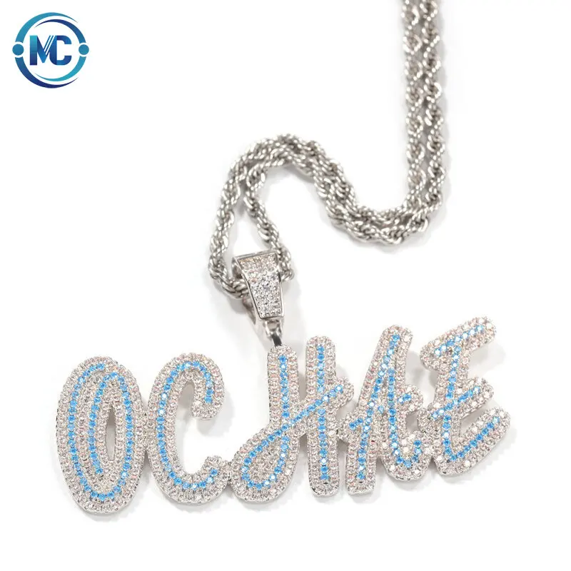 

2021 New Arrival Custom Name Lowercase letters iced out Letter Name Customized Necklace for women