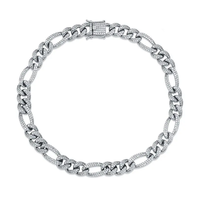 

iced out bling 5A cubic zirconia cz women hip hop jewelry 12mm figaro chain choker necklace, Silver