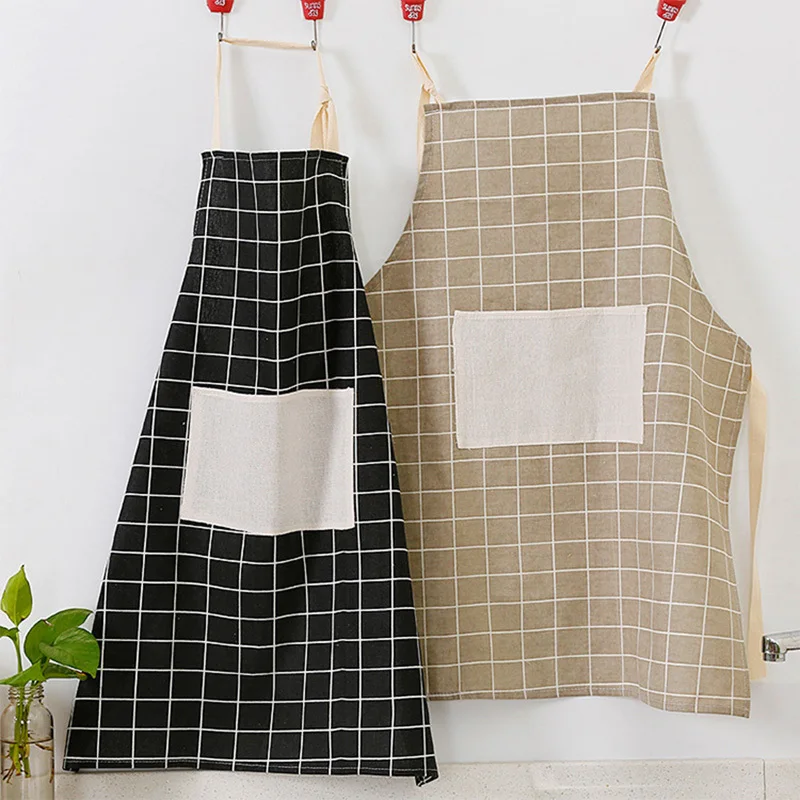 

Adjustable Fashion High-grade Lady Men Cotton Linen Restaurant Kitchen Aprons For Woman Household Cooking Baking Aprons Gadgets