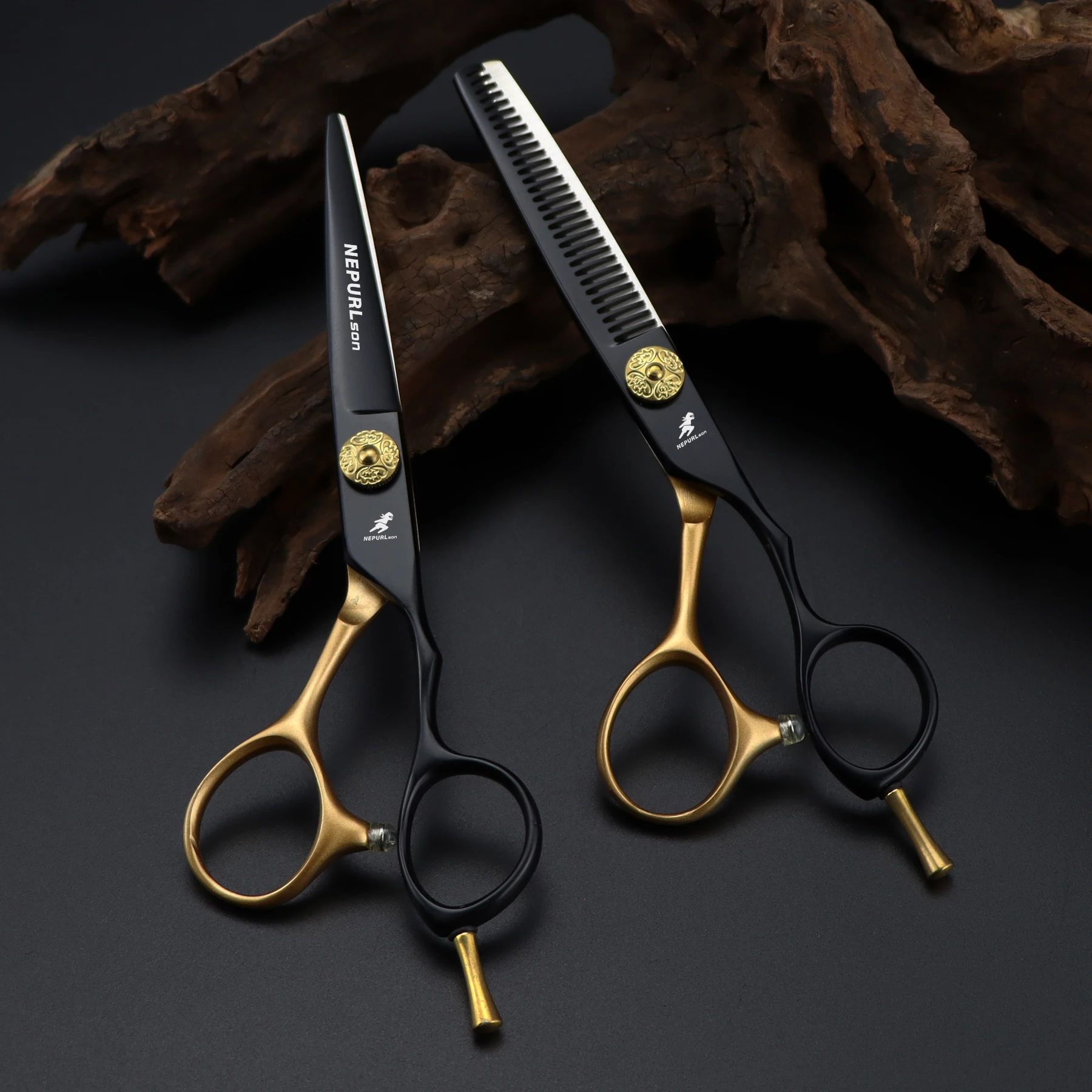 

6.0 inch NEPURLson black-gold gold screw new fashion design beauty barber scissors flat scissors tooth Hair scissors