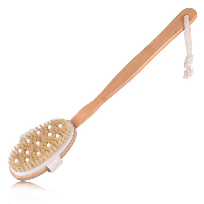 

TREESMILE long Removable handle bath brush bamboo bristle Massage body dry brush OEM logo Natural skin brushes Good quality