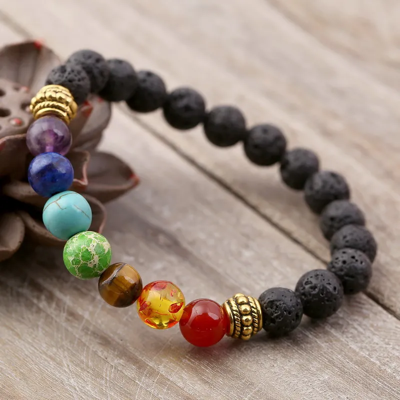

Natural Lava Stone Beaded Essential oil Chakra Bracelets 8MM
