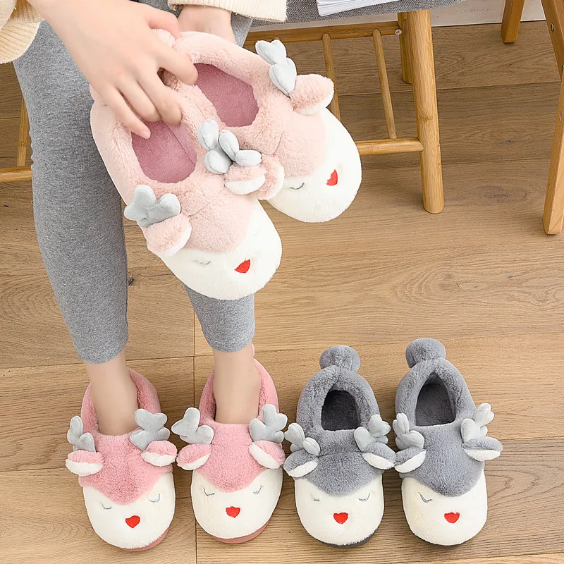 

Elk baby deer mom cute indoor and outdoor cartoon home cotton shoes warm cotton slippers