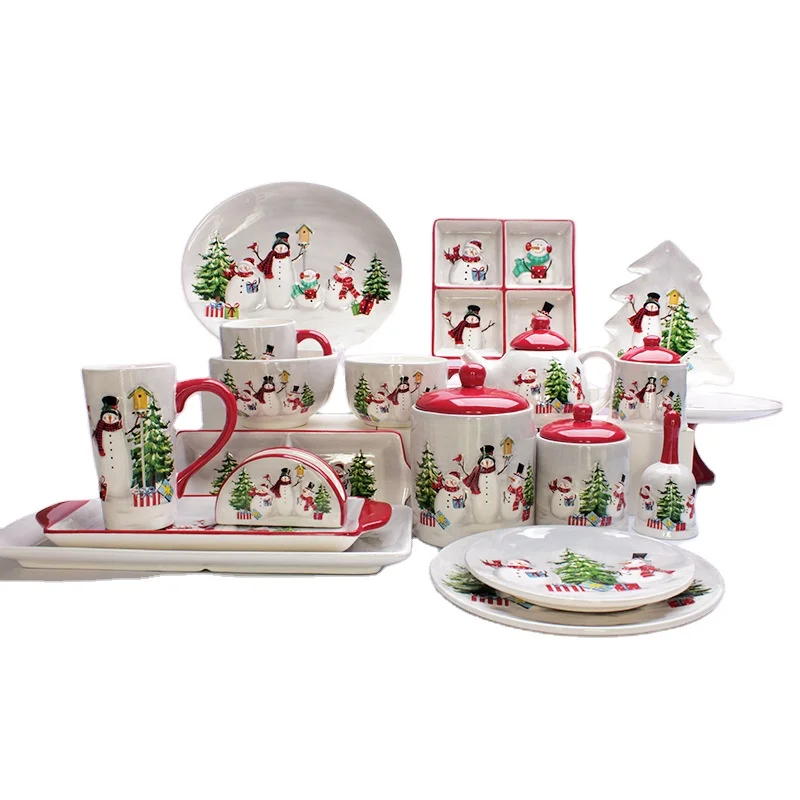 

Hot Sale Santa Porcelain Relief carving Ceramic 20 pieces Christmas Dinnerware Set For X'mas