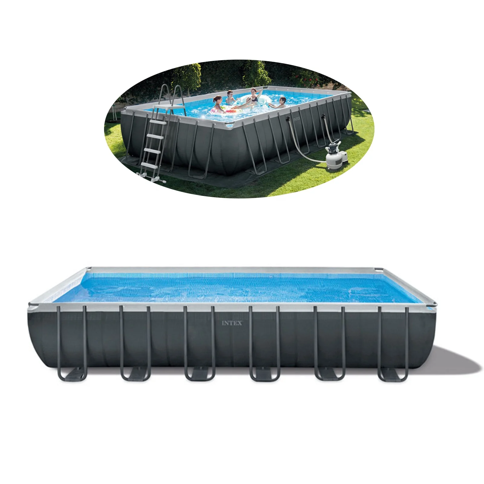 

Intex 26368 24FT 7.3m Large Rectangular Steel Frame Swimming Pool Set to buy with sand filter pump, As photo