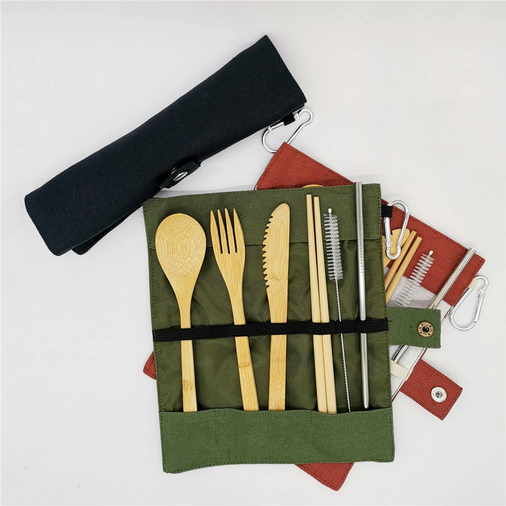 

WanuoCraft Portable Bamboo Cutlery Set Wooden Travel Camping Cutlery Sets Bamboo Flatware Set With Bag Travel Pouch, Natural