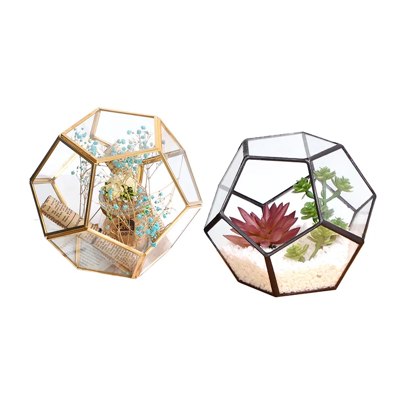 

New product ideas 2021 valentines day gift glassware gift sets vase glass gold geometric terrarium for home wedding decoration, Multi-colored glass vase