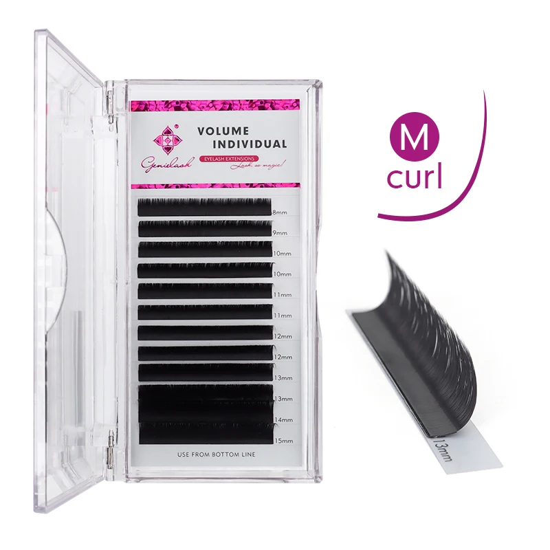 

Genielash Private Label M Curl Eyelash Extension Supplies Professional Mink Individual Eyeash Extensions, Black