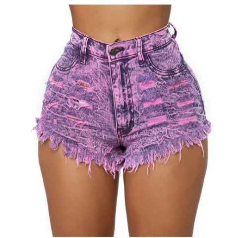 

NEW arrive hot selling shorts Jeans with high waist and torn buttocksc Ladies' denim stretch shorts, As picture shows