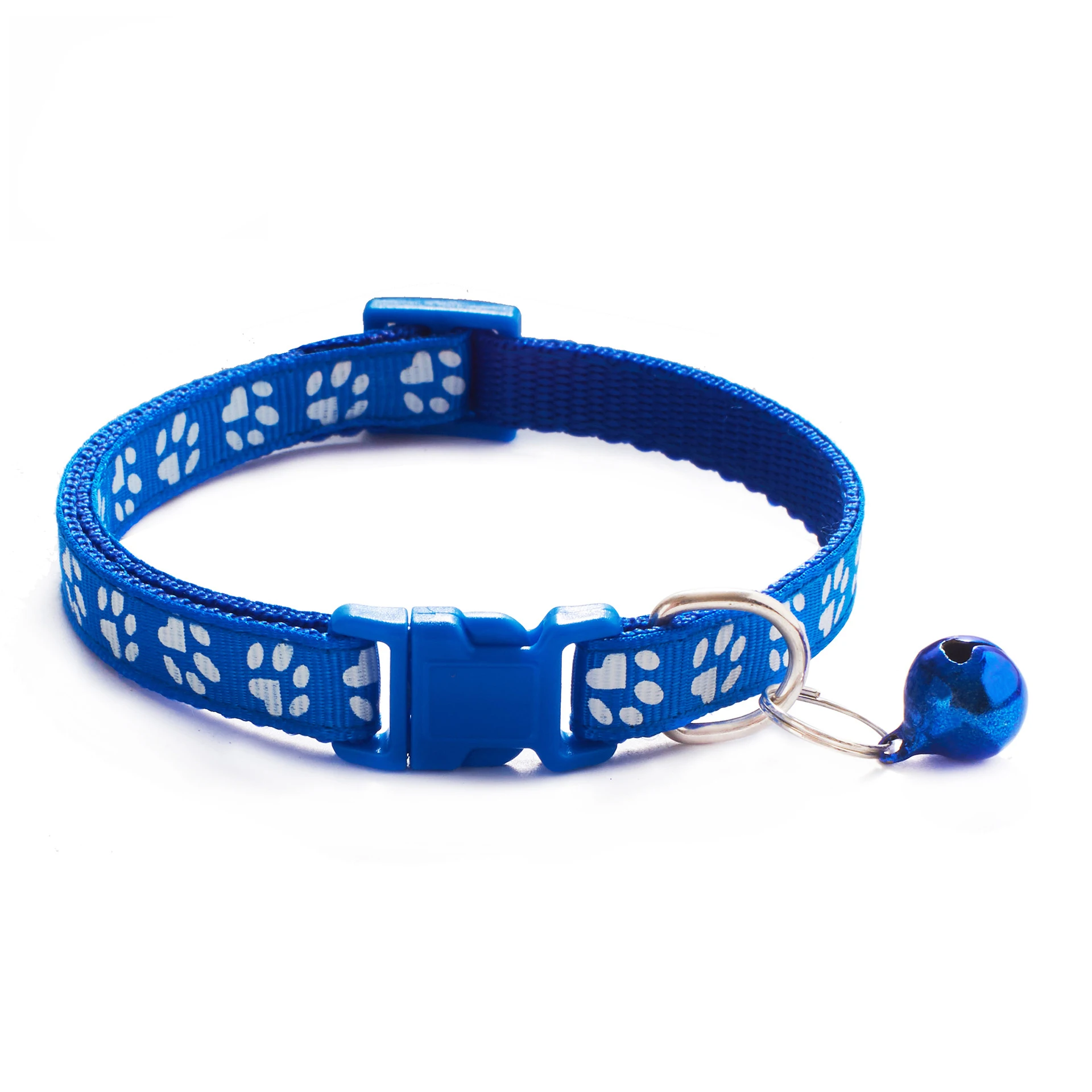 

Manufacturer wholesale multi-colors paw print adjustable nylon cat dog collar with bell, Picture
