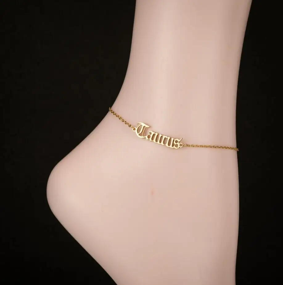 

Go Party hot 304 stainless steel horoscope zodiac anklet, Gold silver