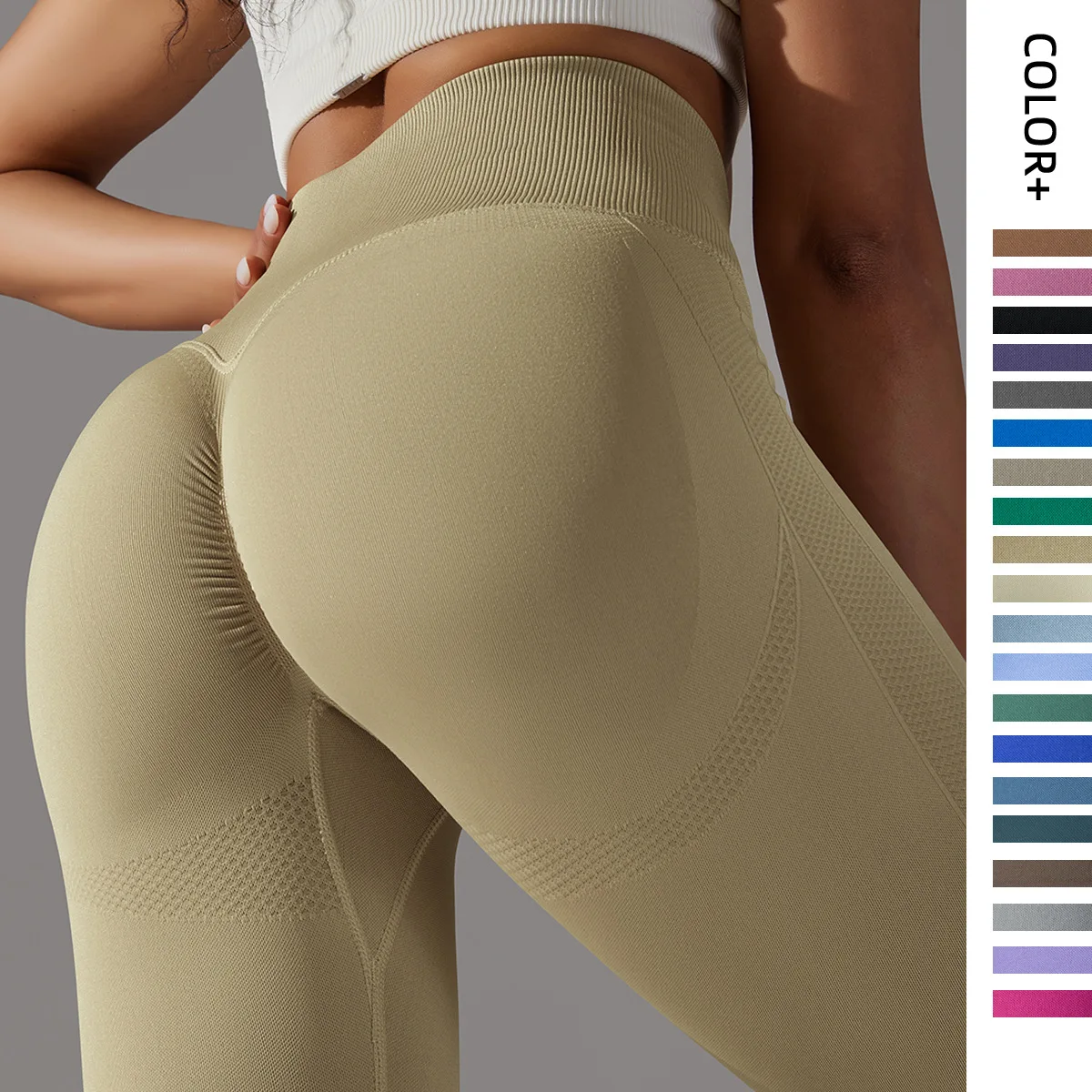 

RTS Seamless Knitted Solid Smiling Face High Waist Tight Waist Lifting Hip Yoga Pants Sports Running Fitness Yoga Pants