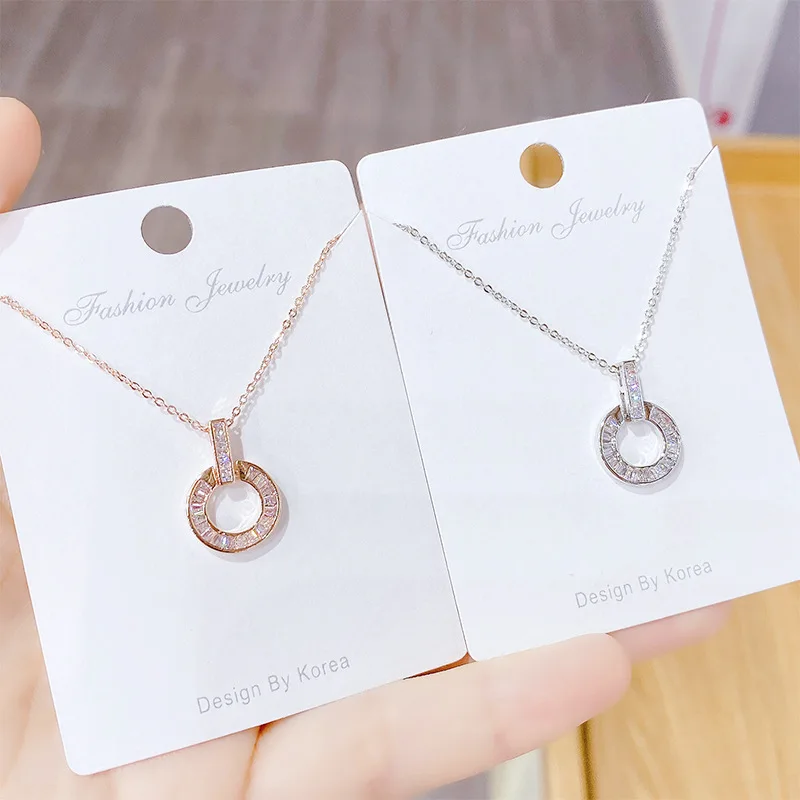 

XL60086 Korean fashion cute stainless steel chain zirconia geometric loop pendant necklace for women gold plated jewelry