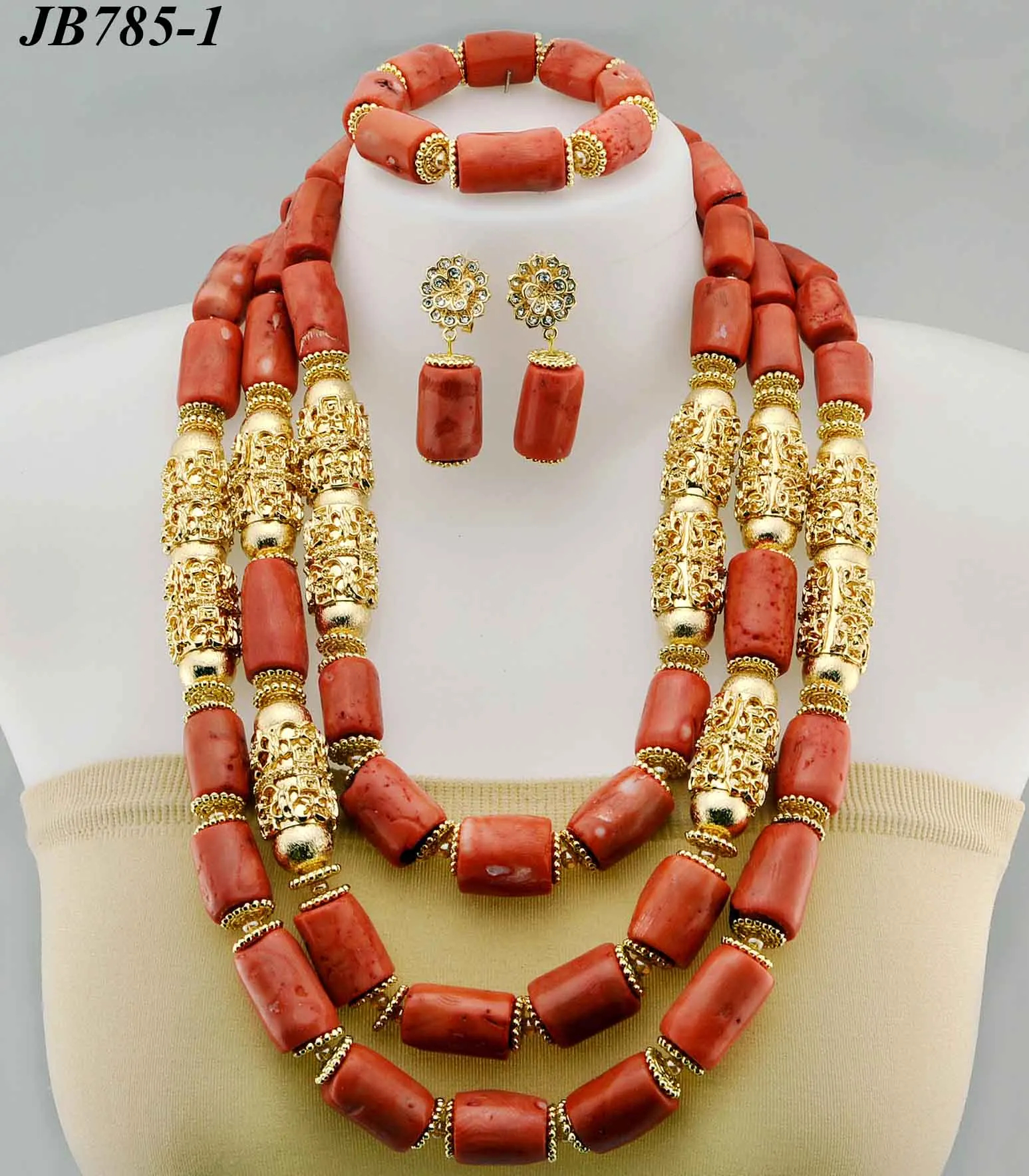 

Mikemaycall luxury wedding jewelry african handmade coral beads original quality made in China JB783, Coral,silver,white,green